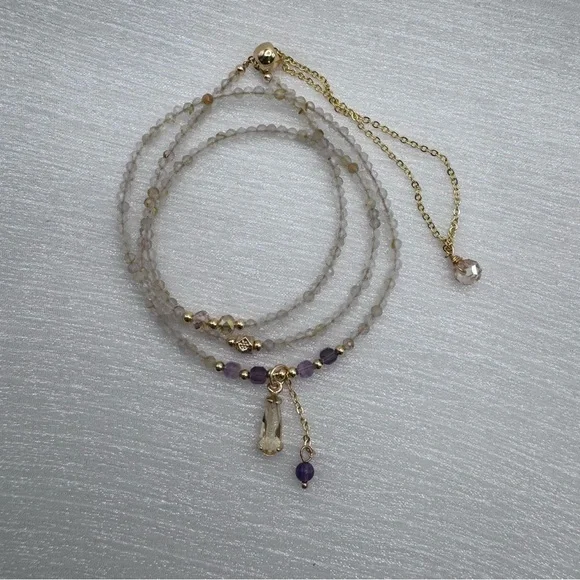 Lemon Quartz and Amethyst Adjustable Necklace - Picture 4 of 5